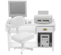 FELTECHELECTR 12 Miniature Office Desk Set for Dollhouse, White Mini Computer with Keyboard, Mouse, Printer Chair, Miniature Dollhouse Furniture for ’ Playroom Decor