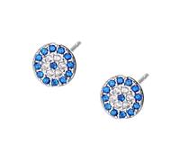 FELTECHELECTR 1pair Blue Rhinestone Evil Eye Earrings for Women Copper round Studs with Backings Fashionable Vintage Ear Jewelry for Parties Work Travel and Daily Wear Eye-catching Charm