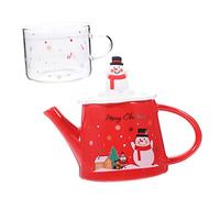 FELTECHELECTR 1set Christmas Snowman Ceramic Teapot and Cup Set Elegant Holiday Teaware for Festive Tea Parties Space-Saving Design Beautiful Xmas Elements