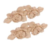 FELTECHELECTR 2 Pcs Wooden Rose Onlay Appliques Decorative Carving Decals for Cabinet and Windows, Khaki Synthetic Material, Quick and Easy to Install, for Wall Decoration and DIY Projects