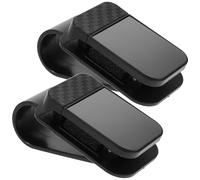 FELTECHELECTR 2pcs Car Sunglasses Holder with Robust Grip Carbon Fiber Texture Sun Visor Clip for Secure Eyeglass Storage Fit for Vehicles and Trucks Black Eyewear Organizer
