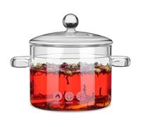 FELTECHELECTR 2pcs Glass Cooking Pot with Lid 1350ml Borosilicate Stew Pot Double Handle Noodle Soup Bowl Multi-use Kitchen Cookware for Home and Electric Ceramic Stove