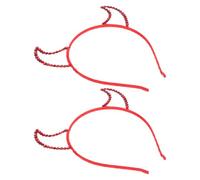 FELTECHELECTR 2pcs Halloween Rhinestone Devil Horn Headband in Red, Reusable Plastic and Non-woven Fabric Costume Accessory for Masquerade Party and Halloween