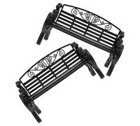 FELTECHELECTR 2pcs Mini Doll House Bench Set Black Plastic Miniature Park Bench Model Decorative Furniture Accessory for Dollhouse and Garden Scene