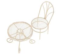 FELTECHELECTR 2pcs Mini Dollhouse Iron Table and Chairs Set in Light Cream, Small Miniature Bistro Furniture for Dollhouse Dining Room and Fairy Garden Decor