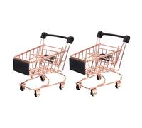 FELTECHELECTR 2pcs Mini Shopping Cart Rose Gold Shopping Cart Ornaments for Play and Decoration Compact for Desktop and Mini House Decor Creative