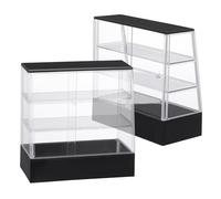 FELTECHELECTR 2Pcs Miniature Dollhouse Cake Display Cabinet Set Black Simulation Dessert Cupboard for Dollhouse Kitchen Scene Decor and Play Accessories