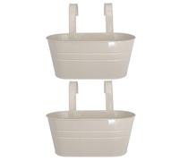 FELTECHELECTR 2pcs Oval Iron Flower Arrangement Bucket with Double Detachable Hooks, Hanging Planter for Balcony and Windowsill, Suitable for Silk and Dried Flowers, White Retro Design