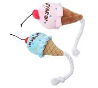 FELTECHELECTR 2pcs Plush Ice Cream Cone Dog for Chewing and Tossing, Squeaky and Chewable Soft Pet in Blue and Pink, Sturdy Pp Cotton Filling for Puppies and Dogs