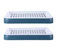 FELTECHELECTR 2pcs Rabbit Litter Box with Grate, Rectangular Guinea Pig Potty Pan for Cage, Small Animals Toilet Potty Trainer for Rabbit Hamster Ferret Rats