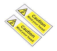 FELTECHELECTR 2pcs Safety Decal Mind Your Head Safety Signs with English Text Peel-and-stick Design Yellow High Visibility Bold Colors for Stairways and International Venues