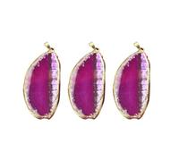 FELTECHELECTR 3pcs Irregular Natural Rosy Agate Stone Slice Pendants Gold Plated Edges DIY Charm Set for Jewelry Making Necklace Sweater Zipper Hanging Accessories