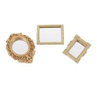 FELTECHELECTR 3Pcs Miniature Doll Mirrors Set, Gold Round Square Embossed Classical Carved Frames, Tiny House Accessories for Dollhouse Decoration and Miniature Scene Craft