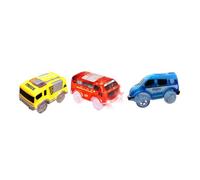 FELTECHELECTR 3pcs Racing Car Track with Flashing LED Lights Electric Dark Automobile Including Yellow Engineering Truck Blue Police Car and Red Bus Safe Material for Play