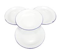FELTECHELECTR 4pcs 18cm White Enamel Plates Set, Retro Flat Edge Enamel Fruit Plates, Decorative Food Serving Dishes for Home and Hotel Dining