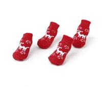 FELTECHELECTR 4pcs Christmas Reindeer Style Dog Socks in Red, Size S, Cotton and Rubber Material, Non-slip Design to Protect Pet Paws against Snow and Ice for Winter Use