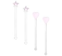FELTECHELECTR 4Pcs Glass Wine Swizzle Sticks Decorative Swizzle Sticks Kitchen Stirring Rods Pink Round Simple Generous Easy to Clean Multi-Purpose Bar Cocktails Accessories