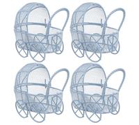 FELTECHELECTR 4Pcs Miniature Stroller Dollhouse Accessories, Iron Pram Sky Blue 9X5.5X8Cm, Pretend Play Stroller for Dolls and Nursery Decoration