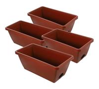 FELTECHELECTR 4pcs Rectangular Plastic Plant Pots with Saucers for Succulent and Bonsai Trees, Classic Brown Window Box Planters with Two Drainage Holes, Reusable Outdoor Garden Flower Pots