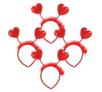 FELTECHELECTR 4pcs Valentine's Day Heart Headband Set with Red Sequin Hearts, Lightweight Plastic and Cloth Material, Versatile for Holiday Gatherings and Casual Occasions, Stylish and Elegant