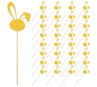 FELTECHELECTR 50PCS 50PCS Shimmer Bunny Ear Cupcake Toppers for Easter and Spring Parties Rabbit Shower Cake Picks Versatile Birthday and Shower Decorations Golden Glitter Rabbit Theme Cake