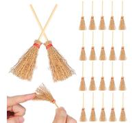 FELTECHELECTR 50Pcs Mini Doll House Brooms Set with Red Thread 9.5Cm, Hand-Cut Miniature Playhouse Decor Accessories for Fairy Garden, Halloween Ornament, Desktop Decoration
