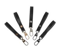 FELTECHELECTR 5pcs Black Genuine Leather Zipper Pull Tabs Set, Wear-Resistant DIY Replacement Sliders for Coats, Shoes, Bags and Luggage, Removable Zipper Repair Accessories