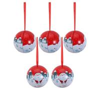 FELTECHELECTR 5pcs Christmas Tinplate Candy Jars with Twin Santa Design Vintage Metal Candy Boxes for Holiday Treats Party Favor Capsules Sweet Storage Ornaments for Tree Hanging and Festive
