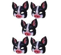 FELTECHELECTR 5pcs Halloween Scary Half Face Pig Masks for Carnival Christmas Masquerade Party Cosplay Accessories Breathable Animal Head Masks with Vibrant Digital Print Easy to Wear and Remove