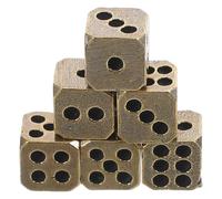 FELTECHELECTR 6Pcs Antique Brass Dice Set Retro Solid Square Corner Game Playing Dice for Bar Party Props and Board Games Accessory