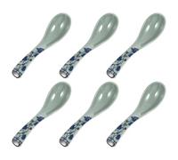 FELTECHELECTR 6pcs Ceramic Soup Spoons with Blue Floral Pattern Smooth Polished Porridge and Dessert Spoons for Household Use Comfortable Grip and Elegant Design