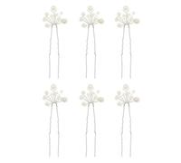 FELTECHELECTR 6pcs Pearl Hairpins U-shaped Lightweight Alloy Hair Pins with Abs Beads Elegant Bridal Hair Ornament for Wedding and Engagement Silver