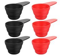 FELTECHELECTR 6Pcs Plastic Measuring Spoons Set with Scale, Short Handle Kitchen Measuring Spoons for Coffee Beans, Milk Powder, Baking, Black and Red Colors