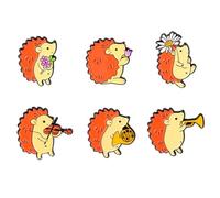 FELTECHELECTR Alloy Hedgehog Brooches 6pcs Animal Pins for Clothing Decorations Daily Life Lapel Badges