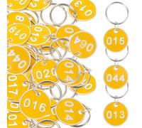 FELTECHELECTR Aluminium Key Ring Labels with Numbered Plates 1-100 Yellow Metal Luggage Id Tags for Organising Keys and Classifying Things