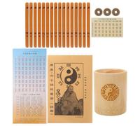 FELTECHELECTR Chinese Divination Sticks Set with Bamboo Bucket, 16 Three-Line Bamboo Fortune Sticks and Instruction Booklet, Traditional I Ching Divination Game Tool for Feng Shui and Learning