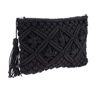 FELTECHELECTR Cotton Portable Woven Clutch Hollow with Tassel for Women Bag Lightweight Large Capacity Handbag in Black for Summer Beach and Travel