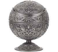 FELTECHELECTR Creative Metal Globe Ashtray with Lid, Spherical Decorative Cigarette Butt Container for Desktop Home Ornament, Vintage Castle Style Indoor Ashtray Accents