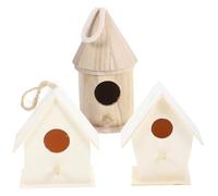 FELTECHELECTR DIY Wooden Bird Nest Set Creative Garden Decoration and Home with Hanging Rope 3 Pcs Unfinished Wooden Birdhouse Wide Circle Entrance for Parrot and Canary