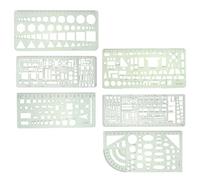FELTECHELECTR Drawing Template Rulers Set and Drawing Helpers Green 6pcs with Circle, Ellipse, and Square Shapes, Fractional Measurement for Art Design and Network Technique