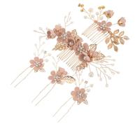 FELTECHELECTR Handmade Pink Wedding Comb Set with Pearl and Rhinestone Accents, Five-piece Bridal Hair Accessories for Bridesmaids, Featuring Versatile Styling and Comfortable Wear for Wedding