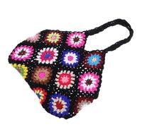 FELTECHELECTR High-capacity Woven Tote Bag with Stretchable Canvas Material, Charming Simple Design Crocheted Flower Handbag for Beach and Shopping Use