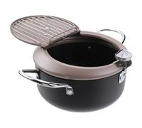 FELTECHELECTR Japanese Style 20Cm Deep Frying Pot with Thermometer, Oil Filter Holder and Lid, Coffee Color Fryer Pan for Home Cooking and Smokeless Frying