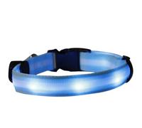 FELTECHELECTR LED Flashing Dog Collar with Sturdy Nylon and Hard Plastic Blue Adjustable 33cm to 55cm Featuring Three Working Modes and Button Cell Power for Night Safety Walking
