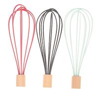 FELTECHELECTR Manual Silicone Egg Whisk with Beech Wood Handle Handheld Cordless Egg Mixer for Whipping Cream and Flour in Kitchen 3-Color Set Black Red Dark Green
