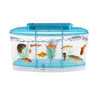 FELTECHELECTR Mini Fish Tank Self-cleaning Goldfish Aquarium with Three Grid Design, Blue Plastic Square Fish Tank for Easy Installation and Shop Decoration