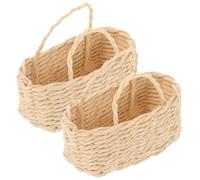 FELTECHELECTR Miniature Dollhouse Woven Baskets 2Pcs Small Square Mini Wicker Storage Baskets for Dolls House Decor Pretend Play Accessories Beige