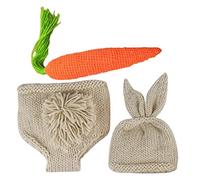 FELTECHELECTR Newborn Baby Crochet Bunny Outfit Hat and Pants Set 3-4 Months Baby Girl and Boy Photography Props Newborn Photoshoot Costume