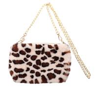 FELTECHELECTR Plush Leopard Print Crossbody Coin Bag for Women White
