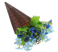 FELTECHELECTR Realistic Artificial Flower Basket Hanging Plant Holder with Blue Plastic Simulation Flowers for Cafés and Schools Indoor Wall Hanging